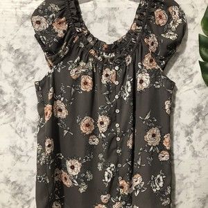 Maurices Short Sleeve Sheer Blouse Womens Size Medium Floral Off The Shoulder